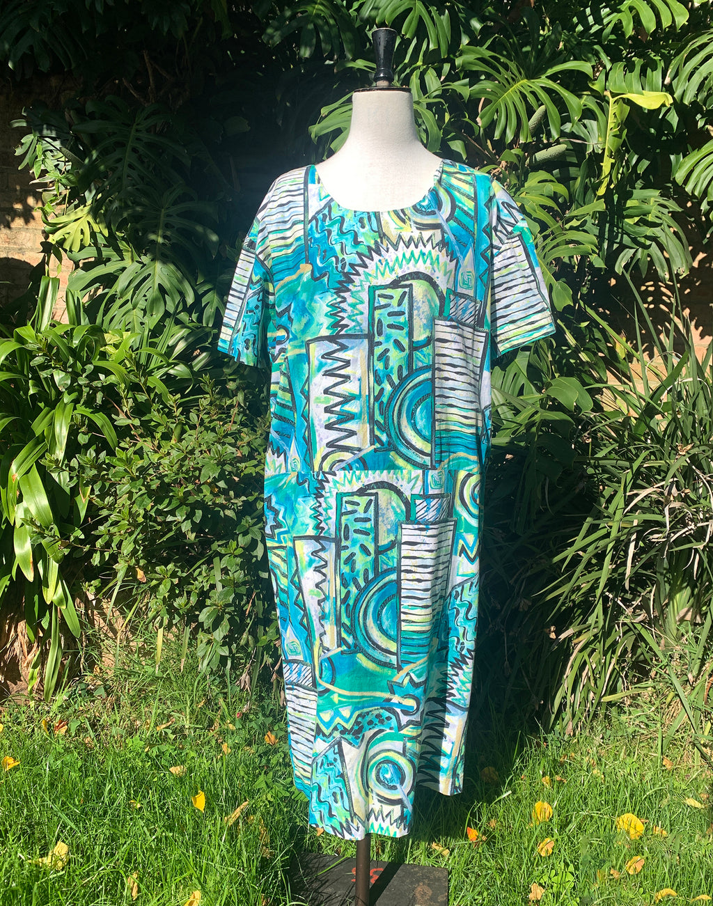 Vintage 80's Turquoise Swirl Dress - Size M L