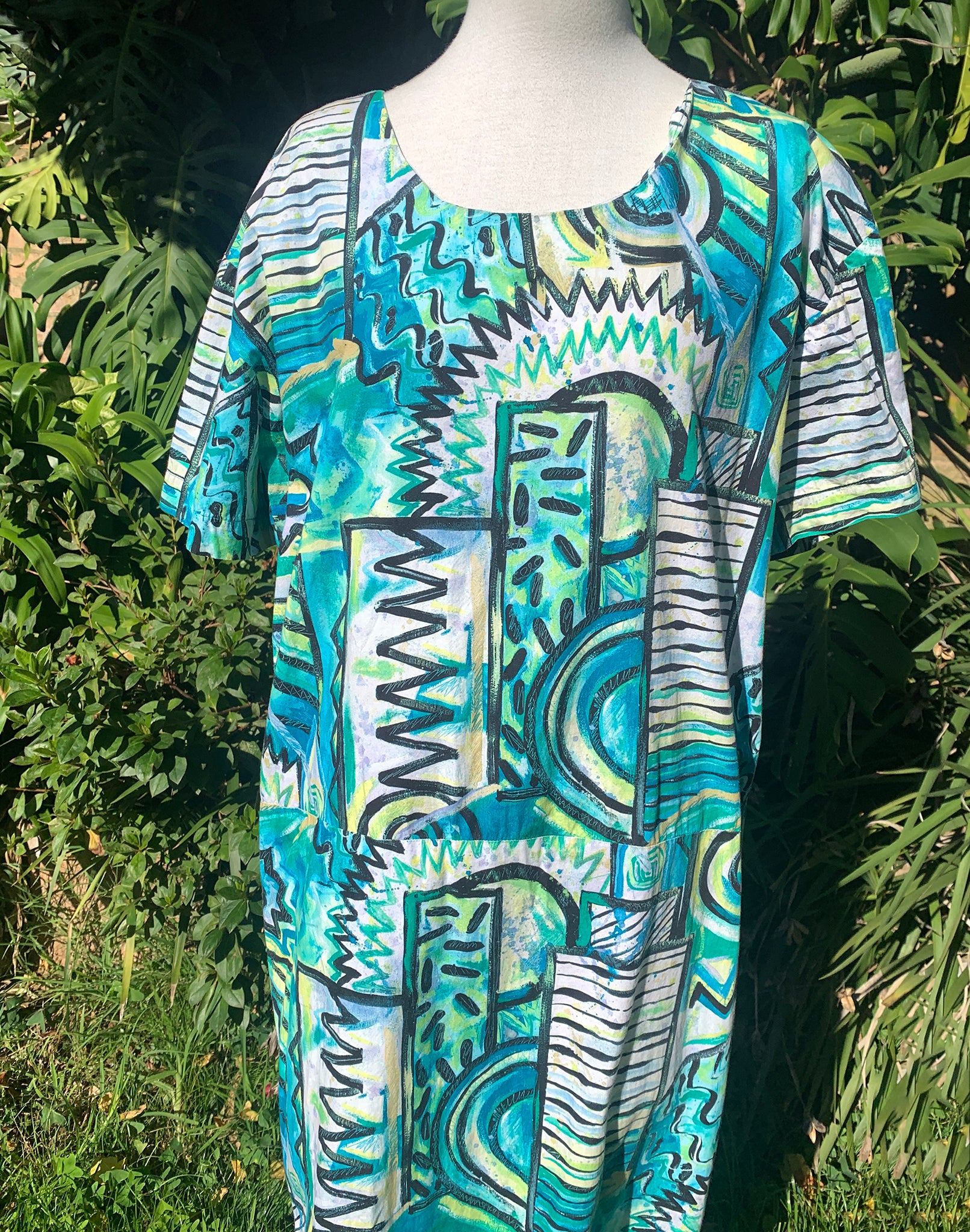 Vintage 80's Turquoise Swirl Dress - Size M L
