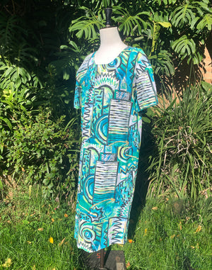 Vintage 80's Turquoise Swirl Dress - Size M L