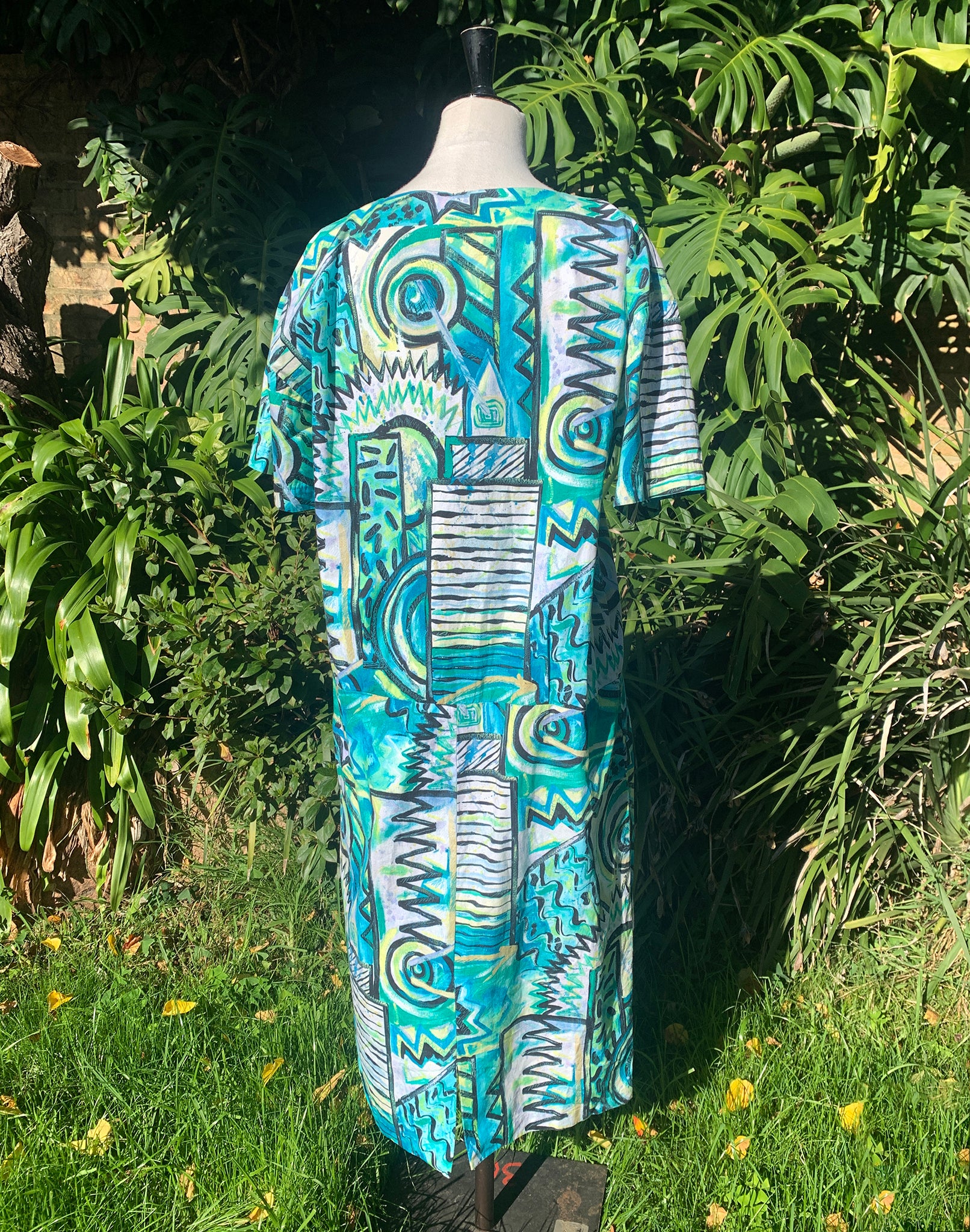 Vintage 80's Turquoise Swirl Dress - Size M L