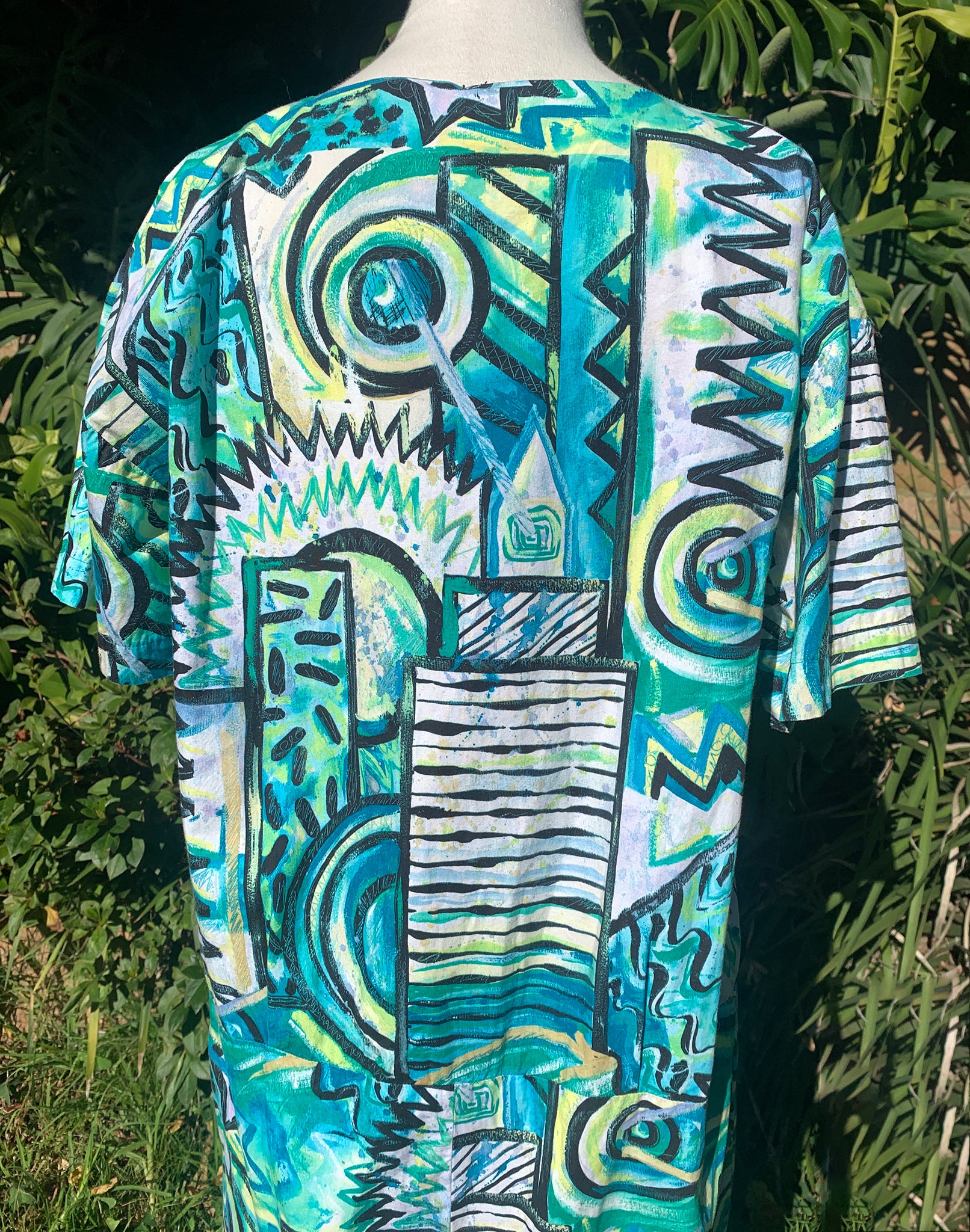 Vintage 80's Turquoise Swirl Dress - Size M L