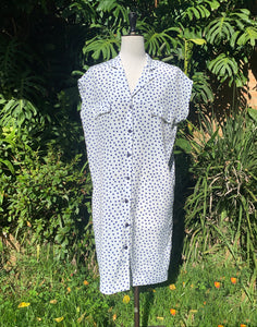 Vintage 80's White / Navy Polka Dot Dress - Size S / M