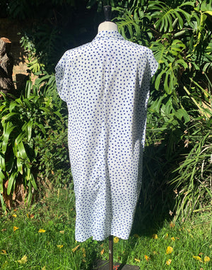 Vintage 80's White / Navy Polka Dot Dress - Size S / M