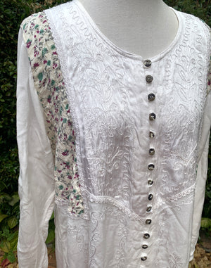 Vintage 1980's Indian White Embroidered Dress - Size M
