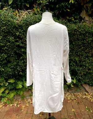 Vintage 1980's Indian White Embroidered Dress - Size M