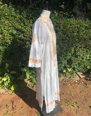 Vintage 60's 70's White Gold Embroidered Kaftan - Size S