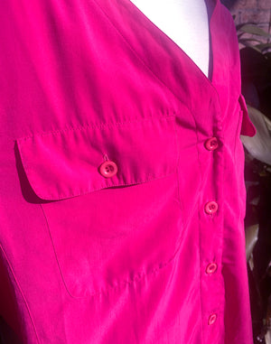Vintage 80's Barbie Pink Blouse Shirt - Size L / XL