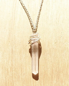 Raw Quartz Crystal Silver Wrapped Necklace
