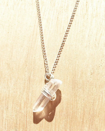 Raw Quartz Crystal Silver Wrapped Necklace Small