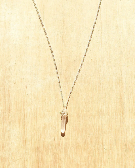 Raw Quartz Crystal Silver Wrapped Necklace