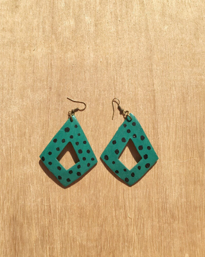 Handpainted Bright Spotty Earrings - Green