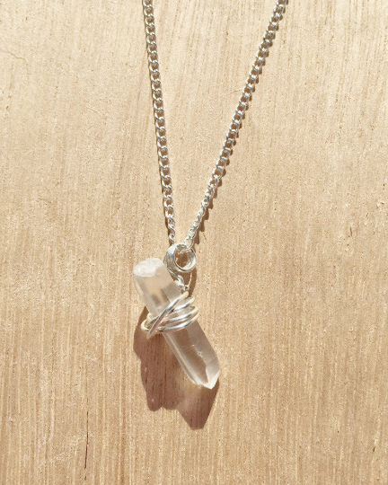 Raw Quartz Crystal Silver Wrapped Necklace Small