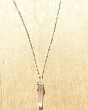 Raw Quartz Crystal Silver Wrapped Necklace