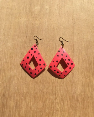 Handpainted Bright Spotty Earrings - Coral