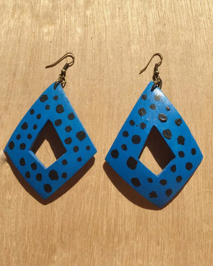 Handpainted Bright Spotty Earrings - Blue