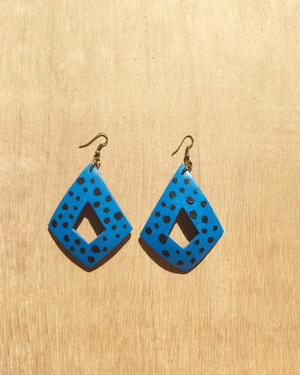 Handpainted Bright Spotty Earrings - Blue