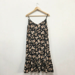 Bamboo Blonde Black Peach Floral Dress - Size S