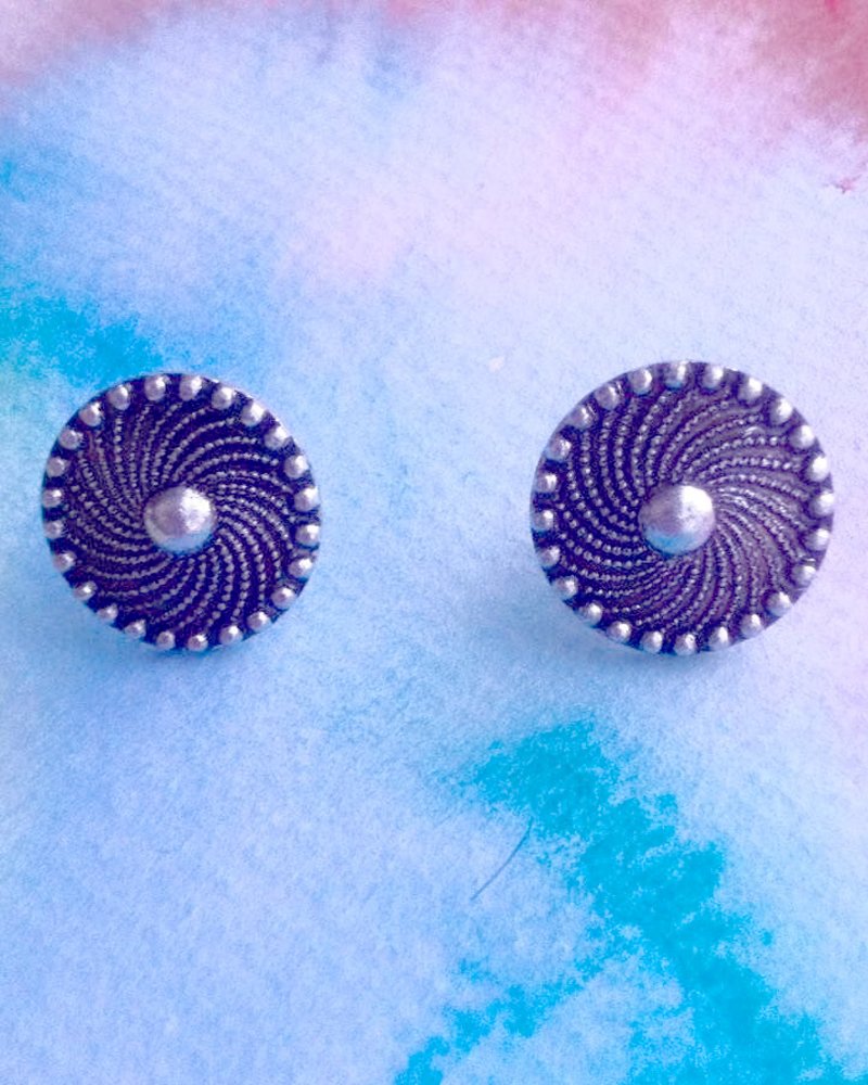 KV Handmade Jewellery Round Silver Button Earrings