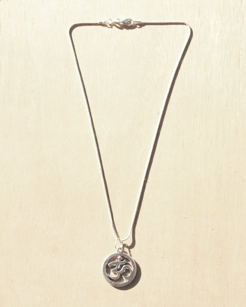 KV Handmade Jewellery Silver Om Necklace Short