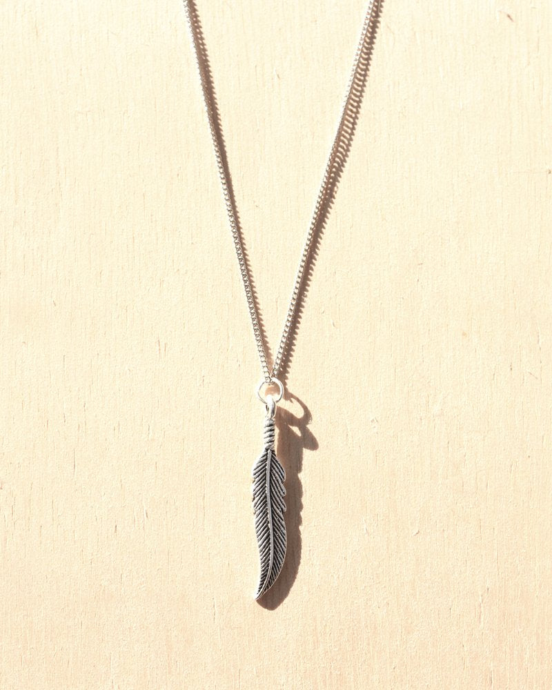 KV Handmade Jewellery Silver Feather Necklace Long
