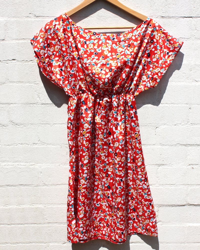 KV Handmade Red Floral Lace Collar Dress Medium