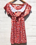 KV Handmade Red Floral Lace Collar Dress Medium