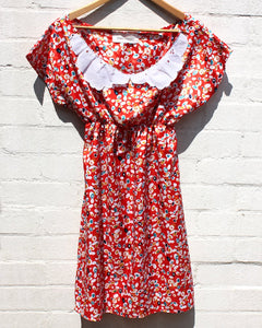 KV Handmade Red Floral Lace Collar Dress Medium