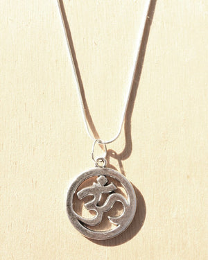 KV Handmade Jewellery Silver Om Necklace Short