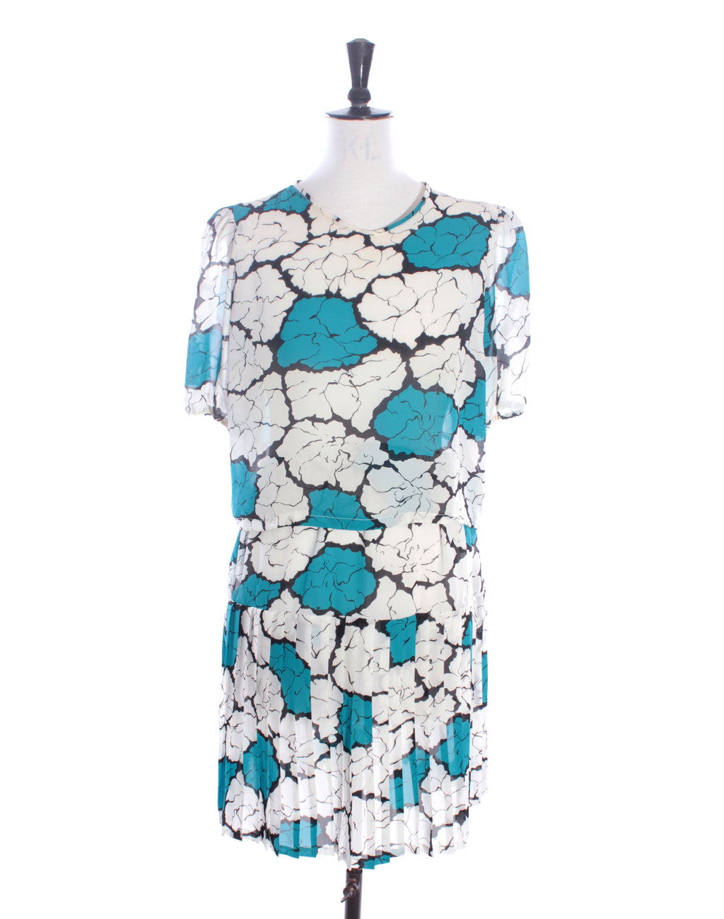 Vintage 80's Turquoise Flower Twin Set - Size S/M