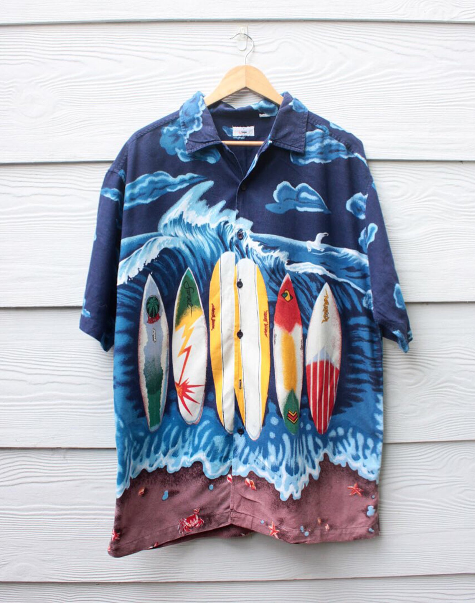 Vintage 80's Oversize Mens Blue Surfboard Shirt