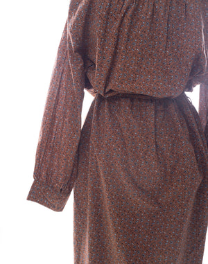 Miann & Co Brown Daisy Floral Long Sleeve Dress - Size XL