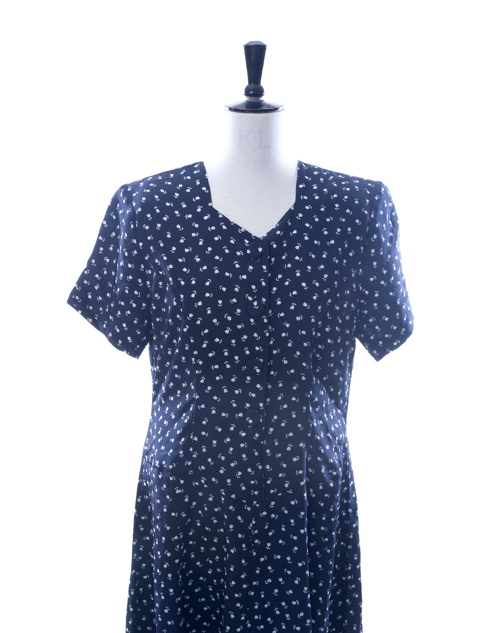 Vintage 80's / 90's Navy Tulip Button Dress - Size M/L