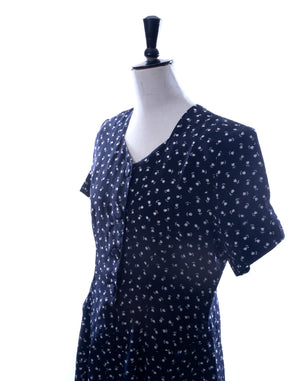 Vintage 80's / 90's Navy Tulip Button Dress - Size M/L