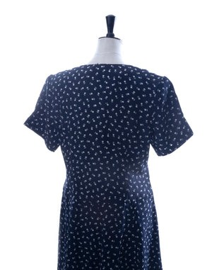 Vintage 80's / 90's Navy Tulip Button Dress - Size M/L