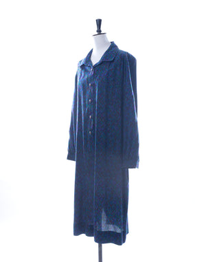 Vintage 80's Blue Graphic Print Long Sleeve Dress - Size M/L