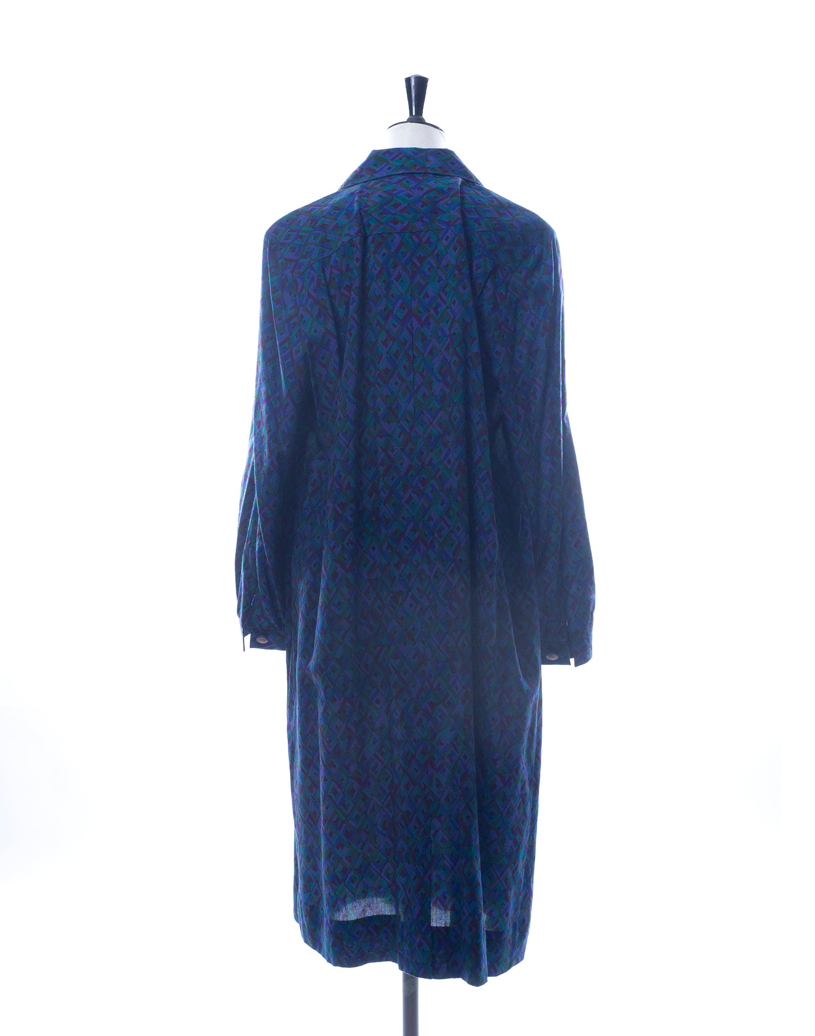 Vintage 80's Blue Graphic Print Long Sleeve Dress - Size M/L