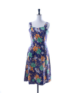 Vintage 90's Blue Flower Power Shift Dress - Size S