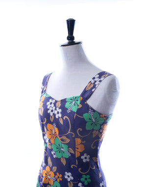 Vintage 90's Blue Flower Power Shift Dress - Size S