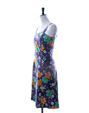 Vintage 90's Blue Flower Power Shift Dress - Size S