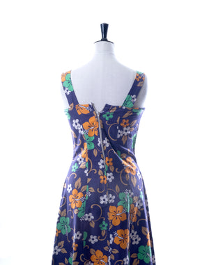 Vintage 90's Blue Flower Power Shift Dress - Size S
