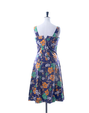Vintage 90's Blue Flower Power Shift Dress - Size S