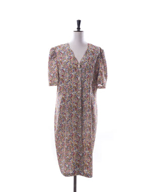 Vintage 80's Stitches Floral Scallop Neck Dress - Size L