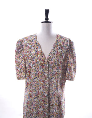 Vintage 80's Stitches Floral Scallop Neck Dress - Size L
