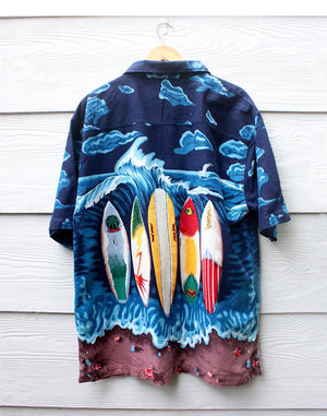 Vintage 80's Oversize Mens Blue Surfboard Shirt