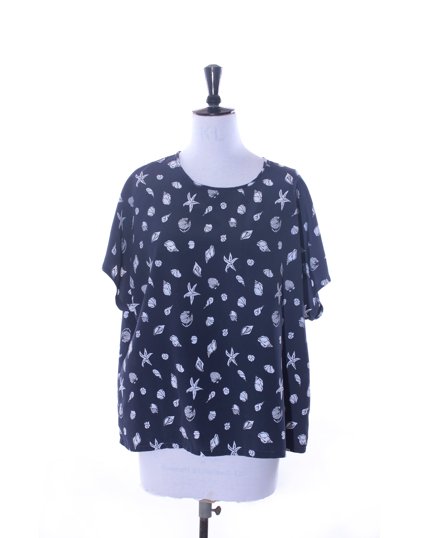 Navy Seaside Print Slouch Top