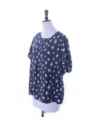 Navy Seaside Print Slouch Top