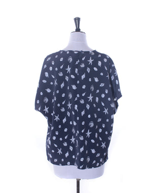 Navy Seaside Print Slouch Top