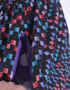 Black & Purple Graphic Square Collector Dress Size M