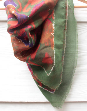 Green with White Border Vintage Scarf