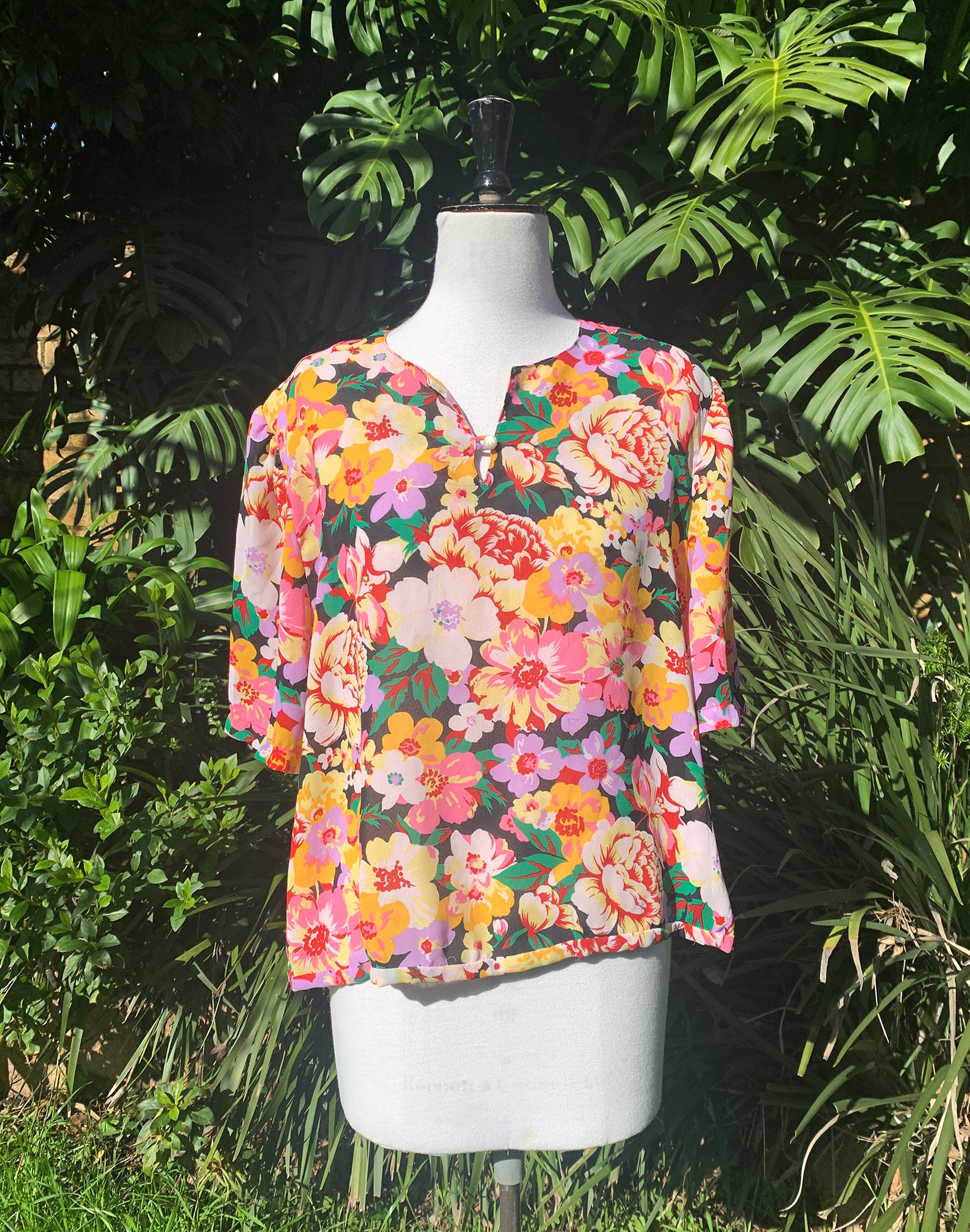 Vintage 80's Bright Floral Crop Blouse - Size 14